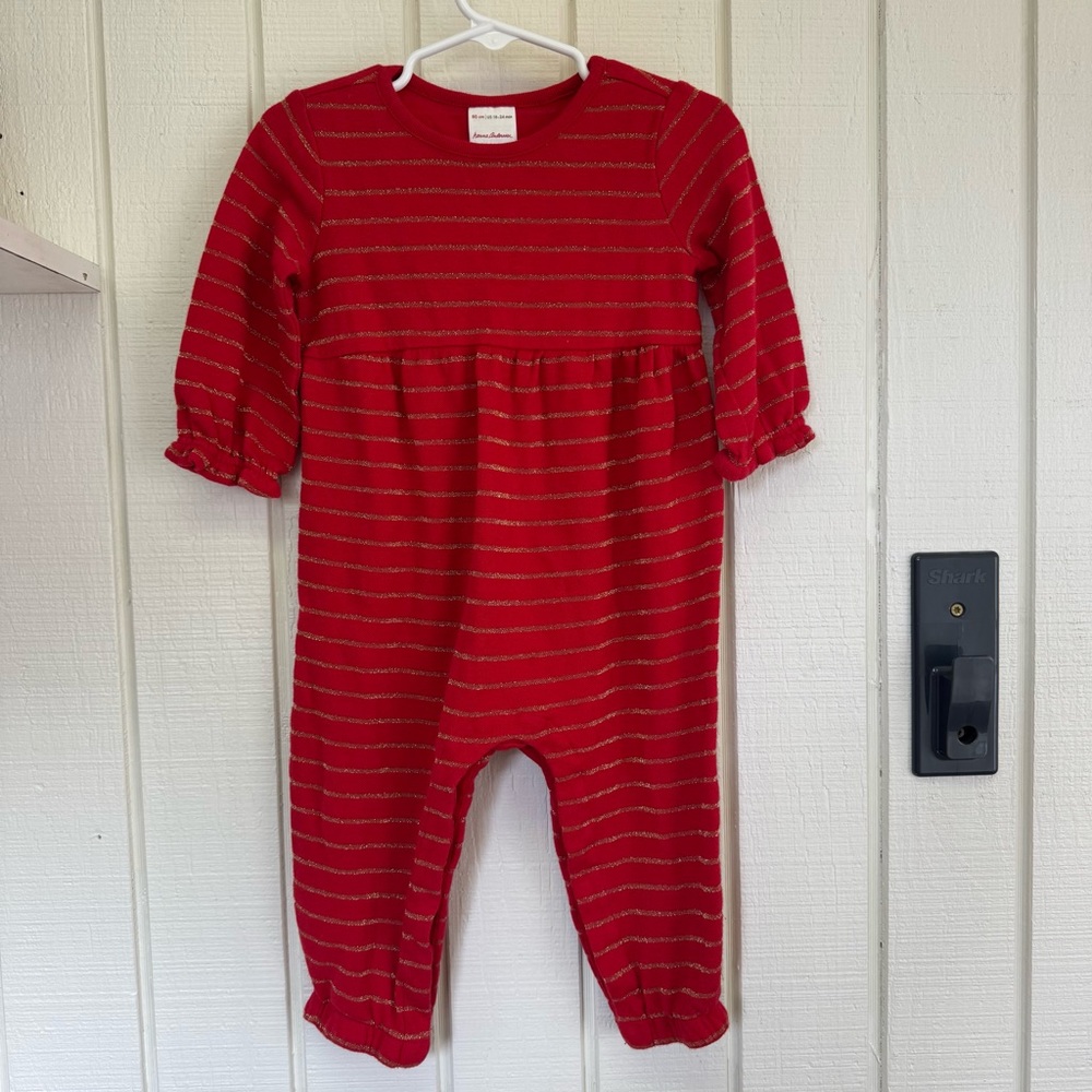 Hanna Andersson Red Gold Striped girls one piece romper outfit 18-24 m holiday